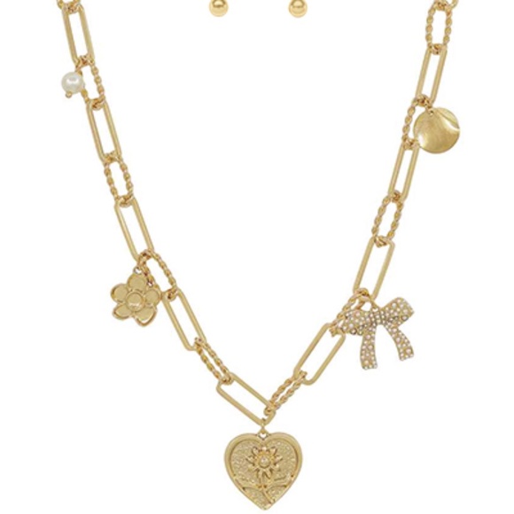 Heart & Multi Charm Y Necklace Set - Picture 1 of 1